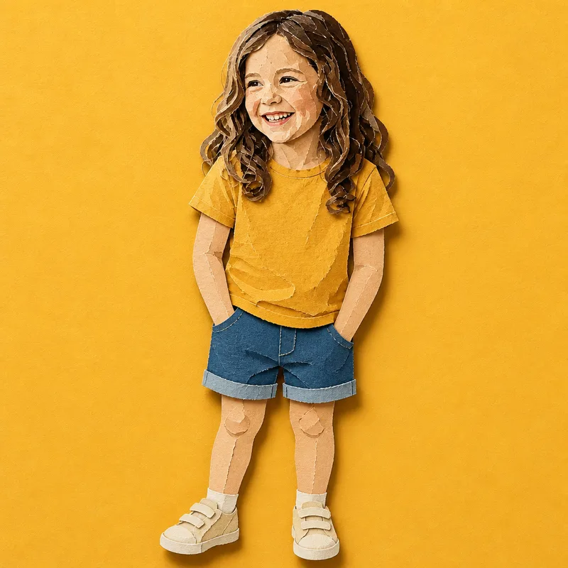 Lena as a character in the Paper Collage style