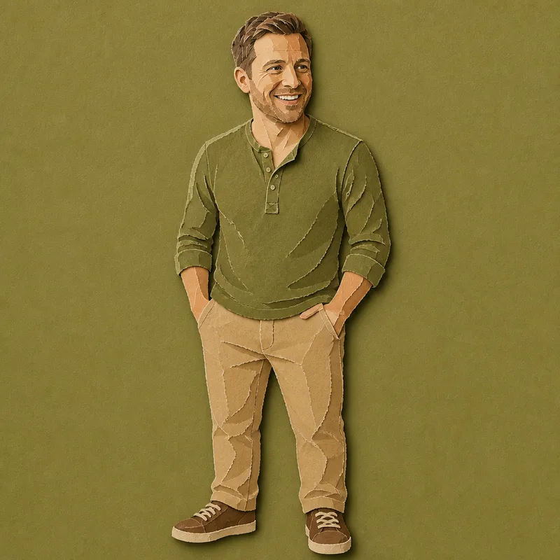 Dad as a character in the Paper Collage style